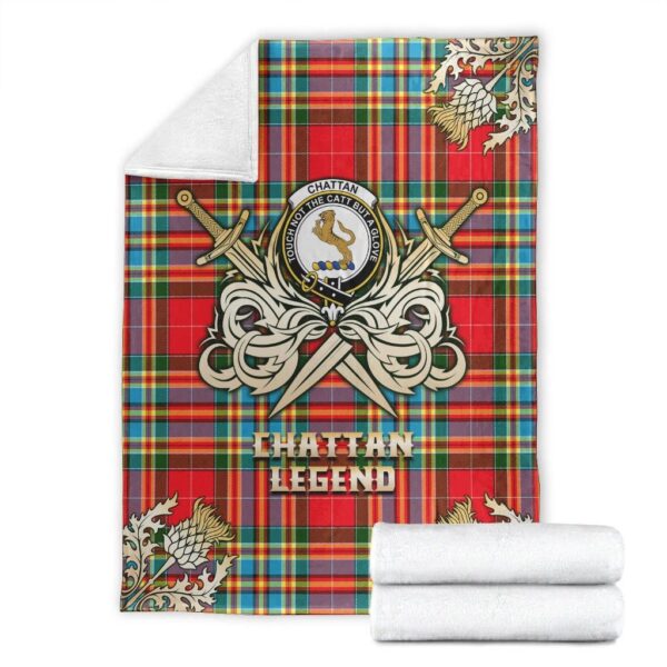 Chattan Clan Blanket, Scottish Tartan Chattan Clans Premium Blanket Gold Crest Style