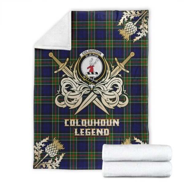 Colquhoun Modern Clan Blanket, Scottish Tartan Colquhoun Modern Clans Premium Blanket Gold Crest Style