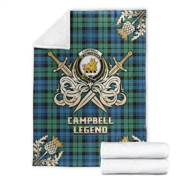 Campbell Ancient 01 Clan Blanket, Scottish Tartan Campbell Ancient 01 Clans Premium Blanket Gold Crest Style