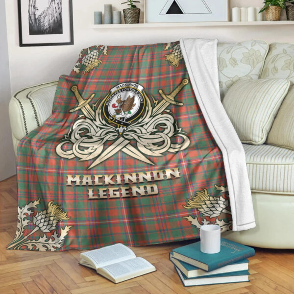 MacKinnon Ancient Clan Blanket, Scottish Tartan MacKinnon Ancient Clans Premium Blanket Gold Crest Style - Image 3