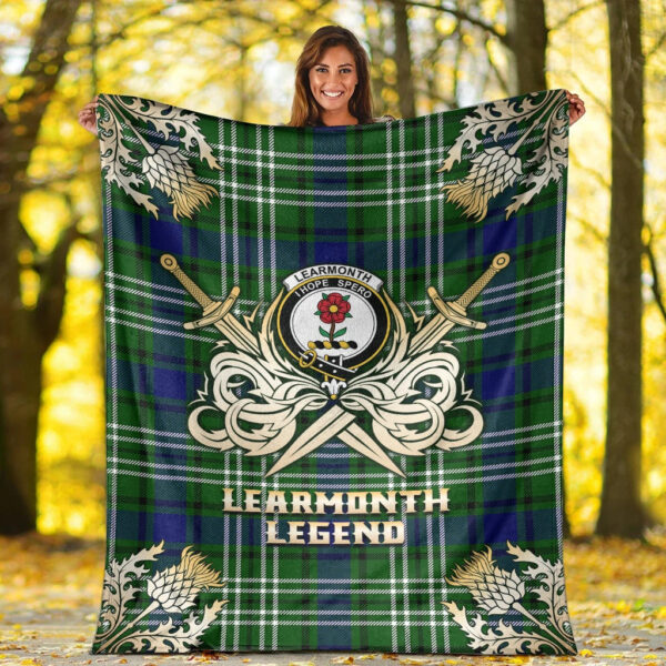 Learmonth Clan Blanket, Scottish Tartan Learmonth Clans Premium Blanket Gold Crest Style - Image 2