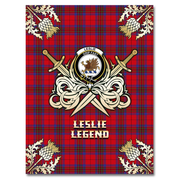 Leslie Modern Clan Blanket, Scottish Tartan Leslie Modern Clans Premium Blanket Gold Crest Style - Image 4