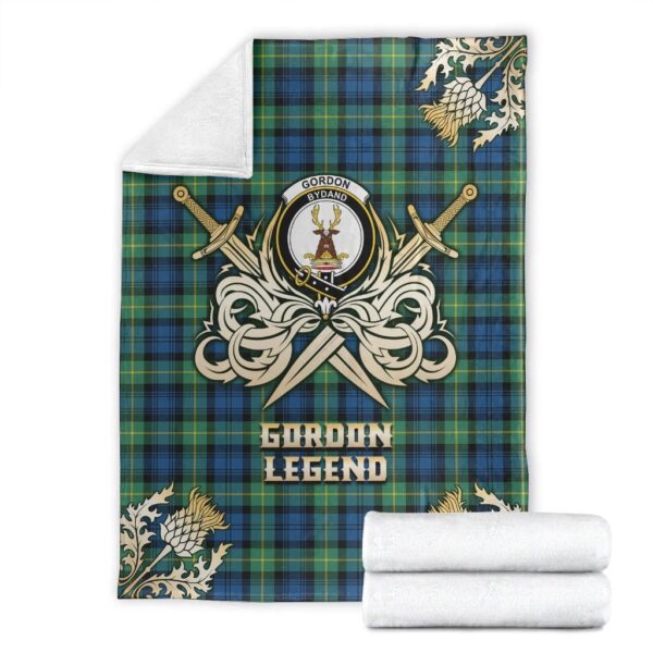 Gordon Ancient Clan Blanket, Scottish Tartan Gordon Ancient Clans Premium Blanket Gold Crest Style