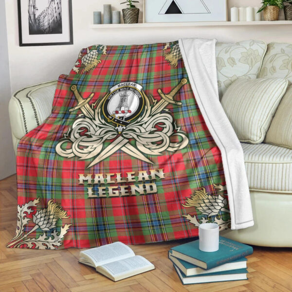 MacLean of Duart Modern Clan Blanket, Scottish Tartan MacLean of Duart Modern Clans Premium Blanket Gold Crest Style - Image 3