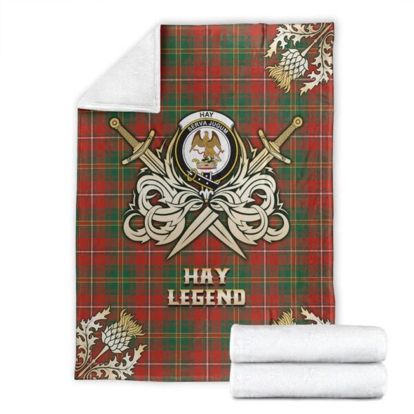 Hay Ancient Clan Blanket, Scottish Tartan Hay Ancient Clans Premium Blanket Gold Crest Style