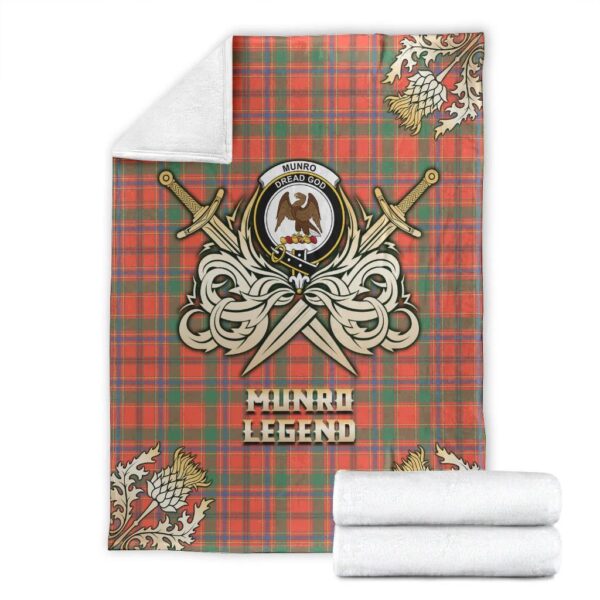 Munro Ancient Clan Blanket, Scottish Tartan Munro Ancient Clans Premium Blanket Gold Crest Style