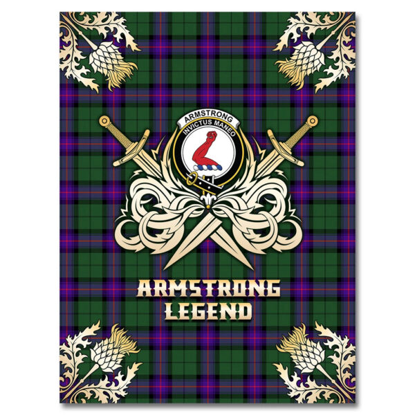 Armstrong Modern Clan Blanket, Scottish Tartan Armstrong Modern Clans Premium Blanket Gold Crest Style - Image 4