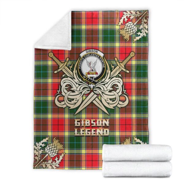 Gibson Clan Blanket, Scottish Tartan Gibson Clans Premium Blanket Gold Crest Style