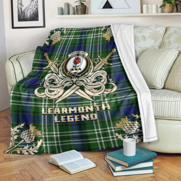 Learmonth Clan Blanket, Scottish Tartan Learmonth Clans Premium Blanket Gold Crest Style - Image 3