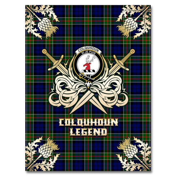 Colquhoun Modern Clan Blanket, Scottish Tartan Colquhoun Modern Clans Premium Blanket Gold Crest Style - Image 4