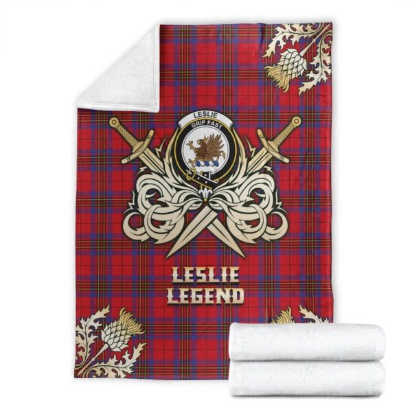 Leslie Modern Clan Blanket, Scottish Tartan Leslie Modern Clans Premium Blanket Gold Crest Style