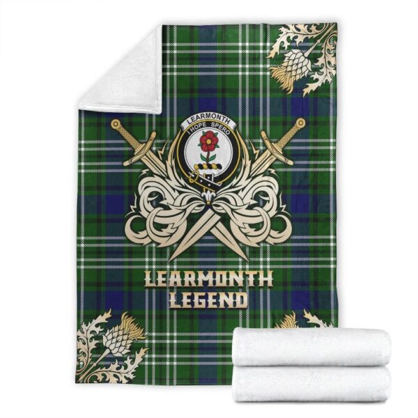 Learmonth Clan Blanket, Scottish Tartan Learmonth Clans Premium Blanket Gold Crest Style