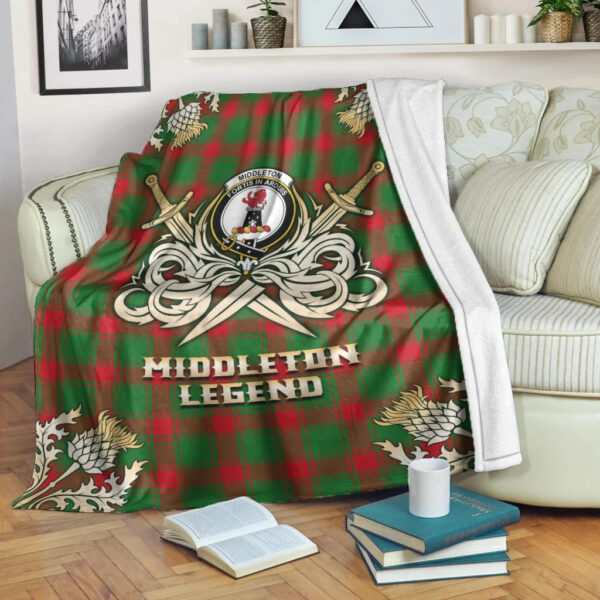 Middleton Modern Clan Blanket, Scottish Tartan Middleton Modern Clans Premium Blanket Gold Crest Style - Image 3