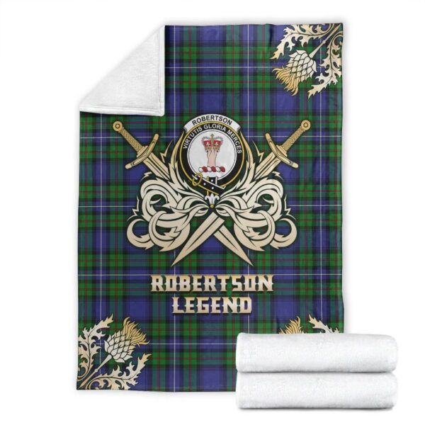 Robertson Hunting Modern Clan Blanket, Scottish Tartan Robertson Hunting Modern Clans Premium Blanket Gold Crest Style