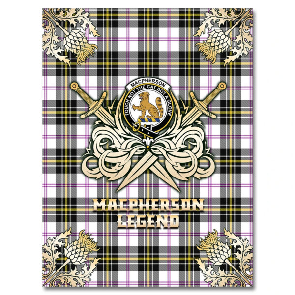 MacPherson Dress Modern Clan Blanket, Scottish Tartan MacPherson Dress Modern Clans Premium Blanket Gold Crest Style - Image 4