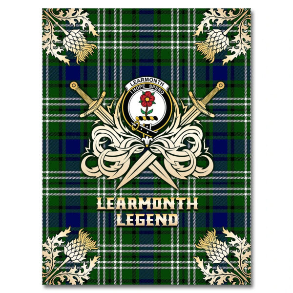 Learmonth Clan Blanket, Scottish Tartan Learmonth Clans Premium Blanket Gold Crest Style - Image 4