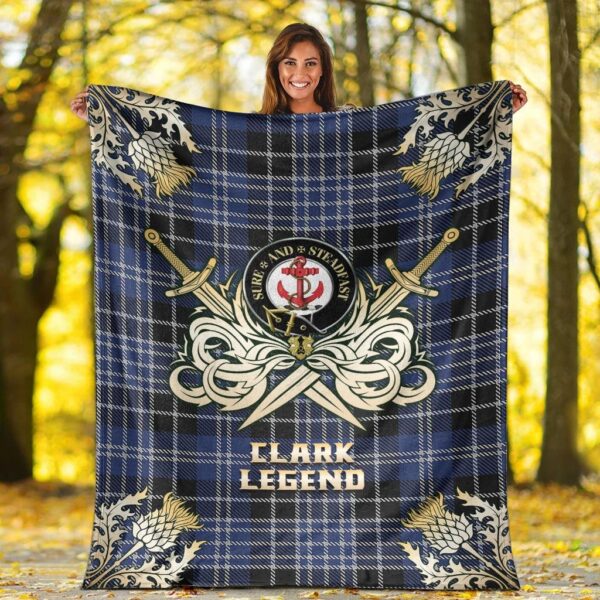 Clark Clan Blanket, Scottish Tartan Clark Clans Premium Blanket Gold Crest Style - Image 2