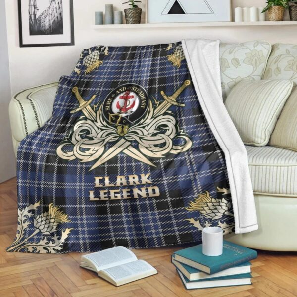 Clark Clan Blanket, Scottish Tartan Clark Clans Premium Blanket Gold Crest Style - Image 3