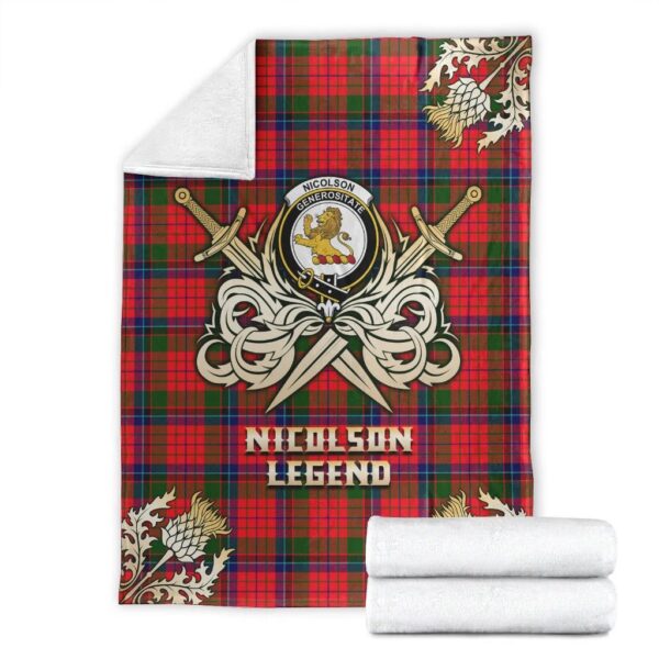 Nicolson Modern Clan Blanket, Scottish Tartan Nicolson Modern Clans Premium Blanket Gold Crest Style