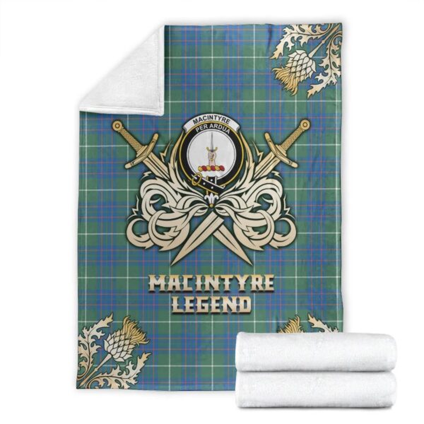 MacIntyre Hunting Ancient Clan Blanket, Scottish Tartan MacIntyre Hunting Ancient Clans Premium Blanket Gold Crest Style