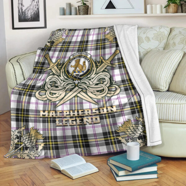 MacPherson Dress Modern Clan Blanket, Scottish Tartan MacPherson Dress Modern Clans Premium Blanket Gold Crest Style - Image 3