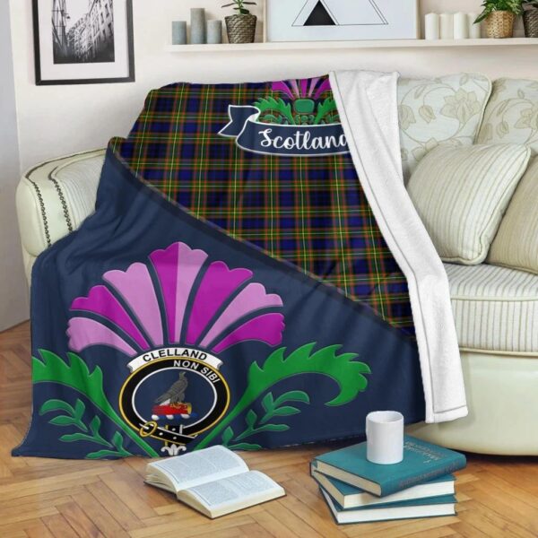 Clelland Clan Blanket, Scottish Tartan Clelland Clans Blanket Scotland Thistle Style