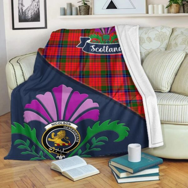 Nicolson Clan Blanket, Scottish Tartan Nicolson Clans Blanket Scotland Thistle Style