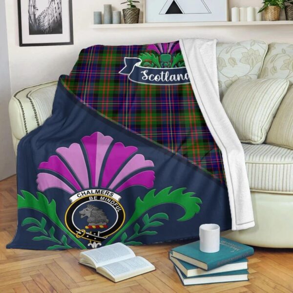 Chalmers Clan Blanket, Scottish Tartan Chalmers Clans Blanket Scotland Thistle Style