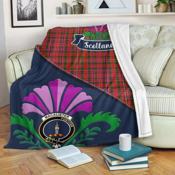 MacAlister Clan Blanket, Scottish Tartan MacAlister Clans Blanket Scotland Thistle Style