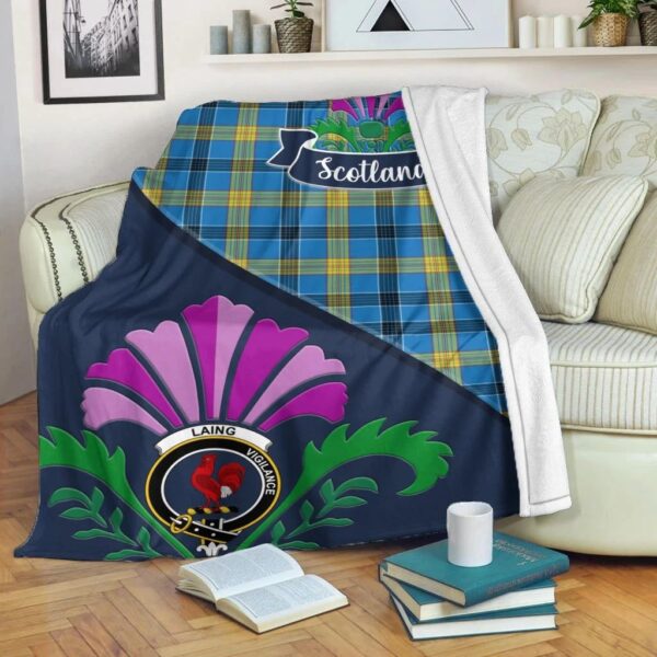 Laing Clan Blanket, Scottish Tartan Laing Clans Blanket Scotland Thistle Style