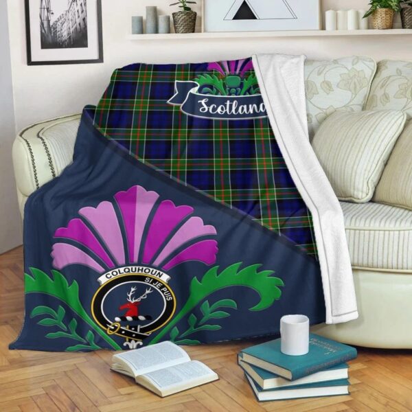 Colquhoun Clan Blanket, Scottish Tartan Colquhoun Clans Blanket Scotland Thistle Style