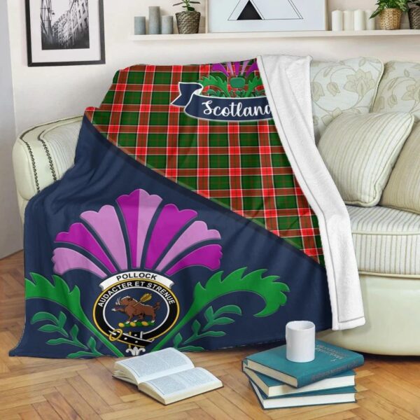 Pollock Clan Blanket, Scottish Tartan Pollock Clans Blanket Scotland Thistle Style