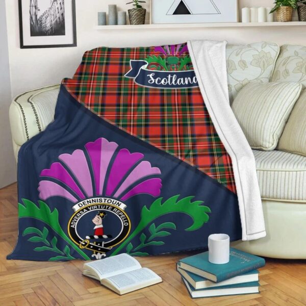 Dennistoun Clan Blanket, Scottish Tartan Dennistoun Clans Blanket Scotland Thistle Style