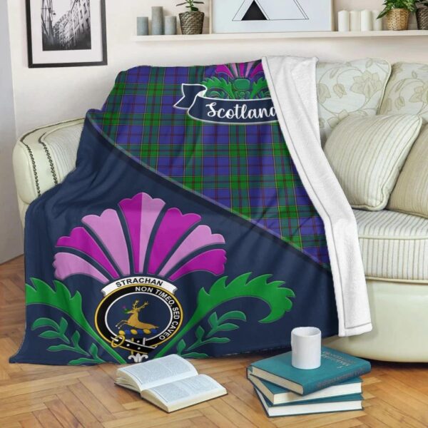 Strachan Clan Blanket, Scottish Tartan Strachan Clans Blanket Scotland Thistle Style