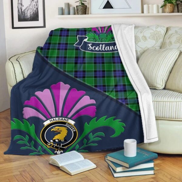 Haldane Clan Blanket, Scottish Tartan Haldane Clans Blanket Scotland Thistle Style