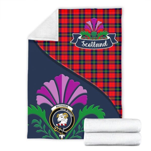 Ruthven Clan Blanket, Scottish Tartan Ruthven Clans Blanket Scotland Thistle Style - Image 2