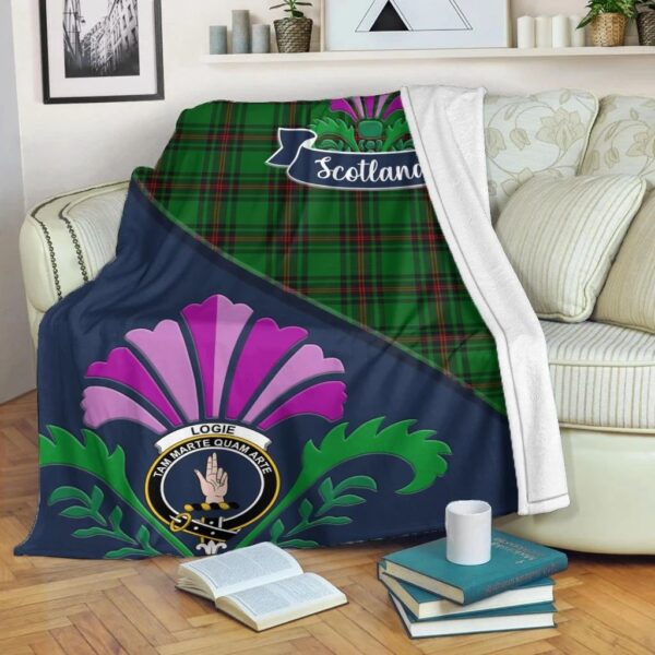 Logie Clan Blanket, Scottish Tartan Logie Clans Blanket Scotland Thistle Style