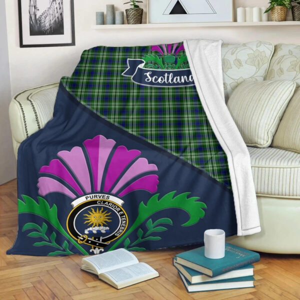 Purves Clan Blanket, Scottish Tartan Purves Clans Blanket Scotland Thistle Style