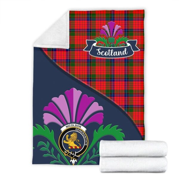 Nicolson Clan Blanket, Scottish Tartan Nicolson Clans Blanket Scotland Thistle Style - Image 2