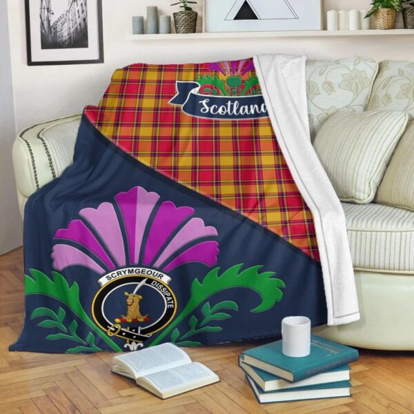 Scrymgeour Clan Blanket, Scottish Tartan Scrymgeour Clans Blanket Scotland Thistle Style