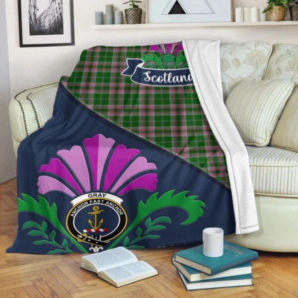 Gray Clan Blanket, Scottish Tartan Gray Clans Blanket Scotland Thistle Style