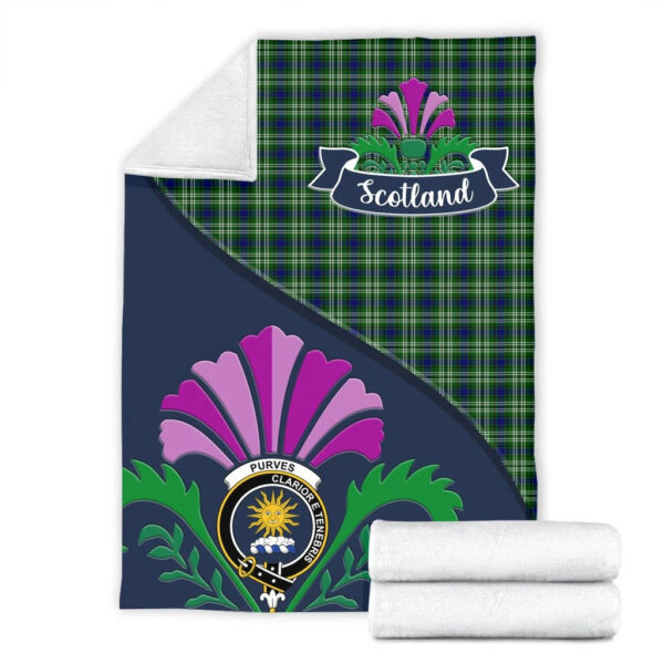 Purves Clan Blanket, Scottish Tartan Purves Clans Blanket Scotland Thistle Style - Image 2