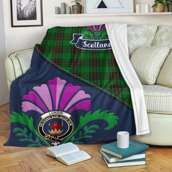 Lundin Clan Blanket, Scottish Tartan Lundin Clans Blanket Scotland Thistle Style