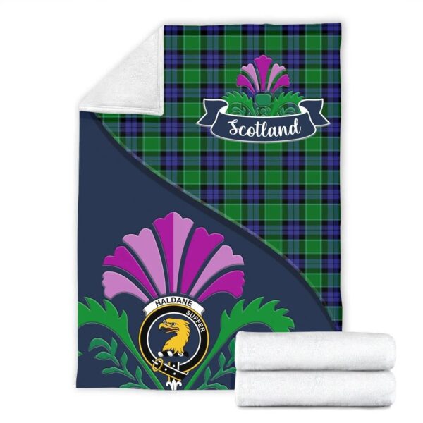 Haldane Clan Blanket, Scottish Tartan Haldane Clans Blanket Scotland Thistle Style - Image 2