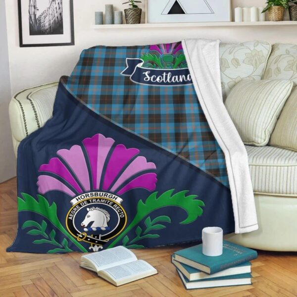 Horsburgh Clan Blanket, Scottish Tartan Horsburgh Clans Blanket Scotland Thistle Style