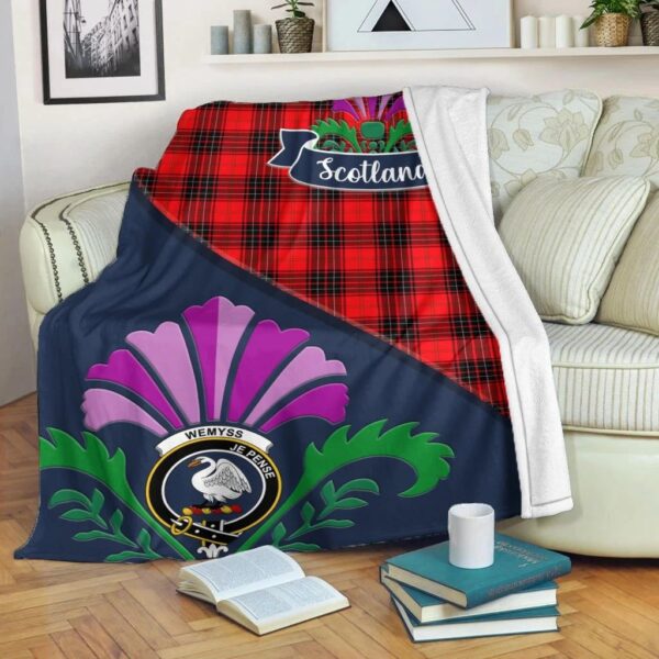 Wemyss Clan Blanket, Scottish Tartan Wemyss Clans Blanket Scotland Thistle Style