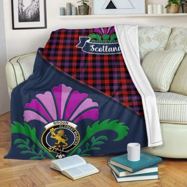 Broun Clan Blanket, Scottish Tartan Broun Clans Blanket Scotland Thistle Style