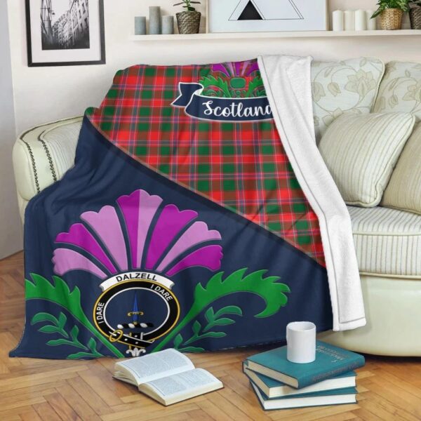 Dalziel Clan Blanket, Scottish Tartan Dalziel Clans Blanket Scotland Thistle Style