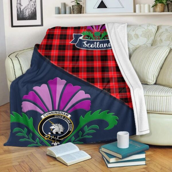 Cunningham Clan Blanket, Scottish Tartan Cunningham Clans Blanket Scotland Thistle Style