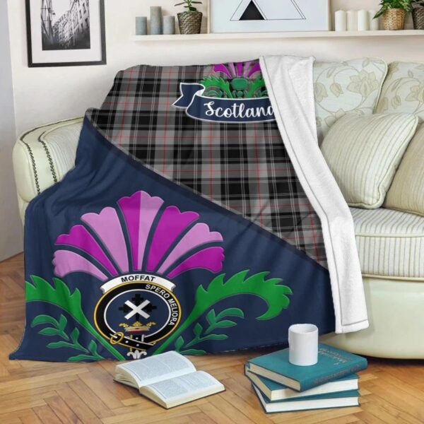 Moffat Clan Blanket, Scottish Tartan Moffat Clans Blanket Scotland Thistle Style